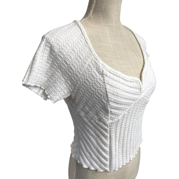 Atelier by Kirious Womens White Textured Knit Crop Top Bow Back V-Neck XL - Picture 2 of 9